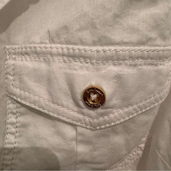 Lilly Pulitzer Solid White Cruiser Camp Shirt Gold Button Front 100% Cotton 0 - Picture 3 of 7